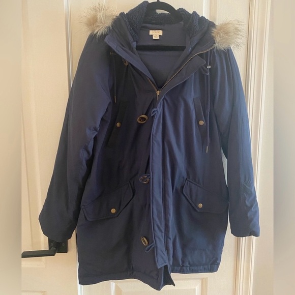 J. Crew Jackets & Blazers - J. Crew Navy Jacket with Faux Fur